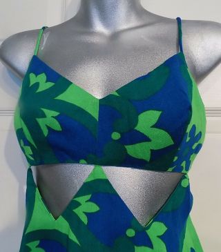 Vtg 70s Hawaiian Custom Made Cut Out Mini Dress Floppy Hat Fumis at Waikiki B34 3