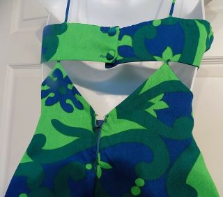 Vtg 70s Hawaiian Custom Made Cut Out Mini Dress Floppy Hat Fumis at Waikiki B34 6