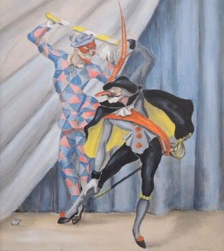 Vintage Painting Commedia Dell 