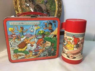Flintstones Pebbles & Bamm Bamm Metal Lunch Box And Thermos Vintage 1971