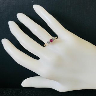 Art Deco 18ct,  18k Gold & Platinum Ruby & Diamond 3 stone engagement ring,  C1930 7