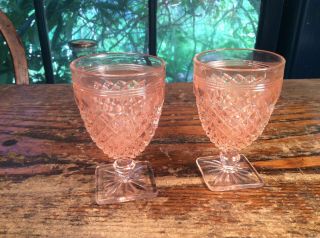 Two Depression Vintage Miss America Pink 3 3/4 " - 3 Oz Wine Goblets.