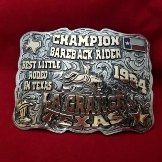 1984 Rodeo Trophy Buckle Vintage Lagrange Texas Bareback Riding Champion 479