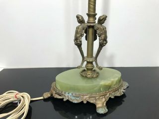 Vtg Antique Brass Art Deco Figural Green Onyx Electric Table Lamp 4