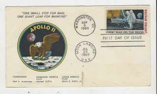 1969 Apollo 11 Moon Landing First Day Of Issue Env & Stamp,  Shows Patch