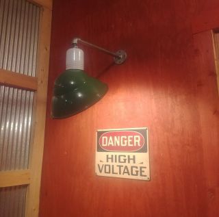 Vintage Green Porcelain Enamel Angled Sign Light Gas Station Petroleum Restored