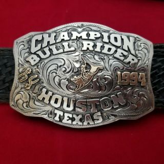 1994 Ranchers Rodeo Trophy Buckle Houston Texas Bull (leo Smith) Vintage 484