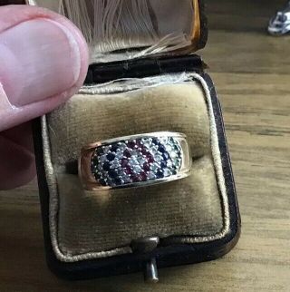 SUPERIOR QUALITY HEAVY 9CT GOLD EMERALD,  RUBY,  SAPPHIRE & DIAMOND WIDE BAND RING 3