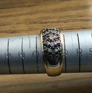 SUPERIOR QUALITY HEAVY 9CT GOLD EMERALD,  RUBY,  SAPPHIRE & DIAMOND WIDE BAND RING 8