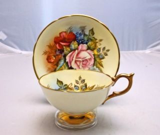 Vintage Aynsley J.  A.  Bailey Gold Footed,  Cabbage Rose,  China Teacup & Saucer