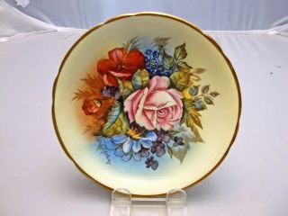VINTAGE AYNSLEY J.  A.  BAILEY GOLD FOOTED,  CABBAGE ROSE,  CHINA TEACUP & SAUCER 5