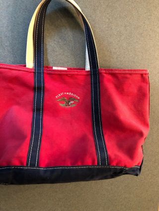 Rare Vintage Ll Bean Boat And Tote Xl 21” Red & Navy Blue Canvas