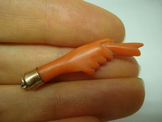 Antique Victorian Carved Red Coral Hand Pendant Charm