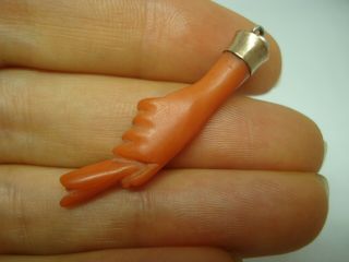 ANTIQUE VICTORIAN CARVED RED CORAL HAND PENDANT CHARM 4