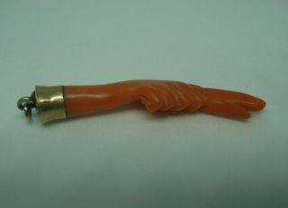 ANTIQUE VICTORIAN CARVED RED CORAL HAND PENDANT CHARM 5