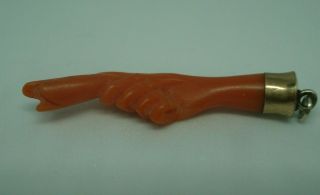ANTIQUE VICTORIAN CARVED RED CORAL HAND PENDANT CHARM 6
