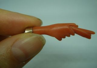 ANTIQUE VICTORIAN CARVED RED CORAL HAND PENDANT CHARM 8