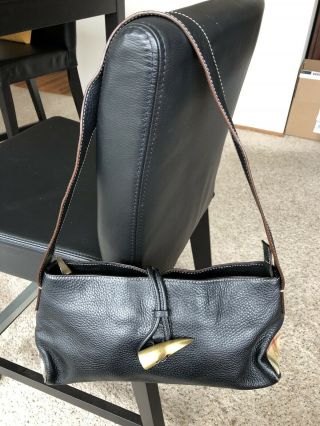 Authentic Rare Vintage Burberry Small Leather Shoulder Handbag Black