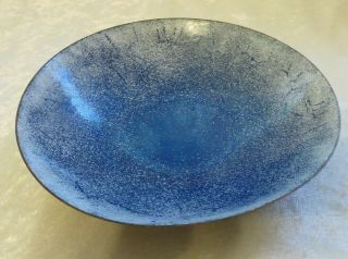 Vintage Jade Snow Wong Large Bowl Enamel On Copper Blue White Speckled