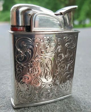 Rare Vintage Ornate Sterling Silver R Blackinton Co Evans Pocket Lighter
