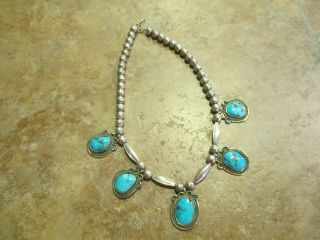 14 1/2 " Splendid Vintage Navajo Sterling Silver Turquoise Pendant Necklace