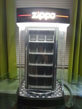 Rare Vintage Countertop Zippo Lighter Lighted Rotating Store Display 60 Count