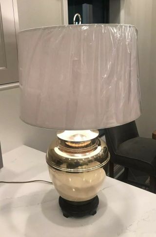 Solid Brass Lamp W/ Shade Ginger Jar Hollywood Regency Asian Chinoiserie Vintage