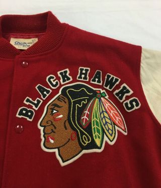 Vintage Chicago Blackhawks Chalk Line NHL Wool Leather Bomber Jacket Size XL 4