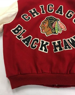 Vintage Chicago Blackhawks Chalk Line NHL Wool Leather Bomber Jacket Size XL 7