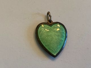 Rare Vintage Green Enamel Double Sided Heart Sterling Silver Bracelet Charm