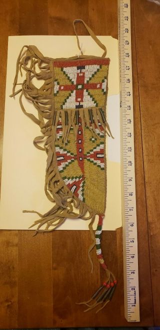 Vintage Antique Circa 1890 - 1930 Sioux Indian Beaded Knife Sheath