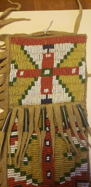 Vintage Antique Circa 1890 - 1930 Sioux Indian Beaded Knife Sheath 3