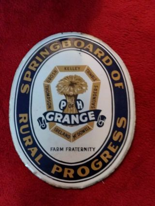 Vintage P Of H Grange Farm Fraternity Rural Progress Metal Sign 23 " X 18 "