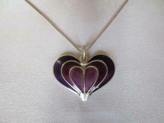 Vtg.  David - Andersen Norway Sterling Silver/ Purple Enamel Heart Pendant P34 - 477