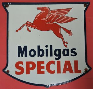 Vtg 1947 Mobilgas Special Porcelain Gas Pump Plate Sign - I.  R.  47 - 2