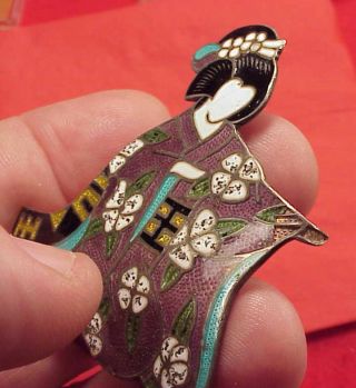 Vintage Sterling Silver Margot De Taxco Mexican Enamel Geisha Pin Pendant Brooch 2
