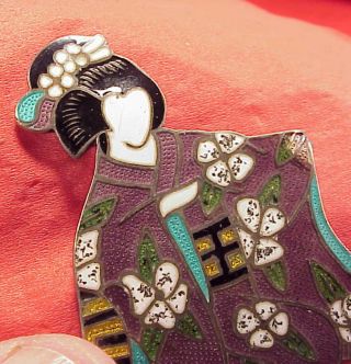 Vintage Sterling Silver Margot De Taxco Mexican Enamel Geisha Pin Pendant Brooch 7