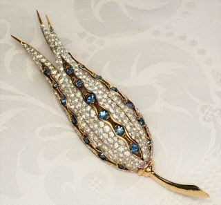 Vintage Jomaz Pin Brooch 3d Flower Milkweed Sapphire Blue Rhinestone Pave Set