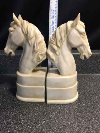 Vintage Heavy Bone ? Ivory Horse Head Equestrian Rare Bookends Over 3 Lbs Each