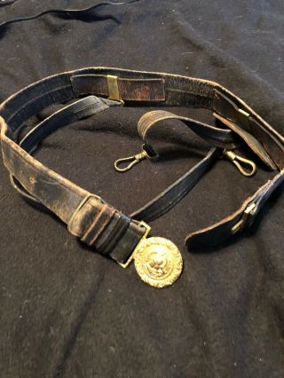 Vintage Us Navy Naval Officers Dress Leather Sword Belt W/buckle Hangers Gemsco