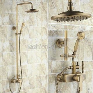 Vintage Antique Brass Bathroom 8 " Round Rain Shower Faucet Set Mixer Tap Fan043