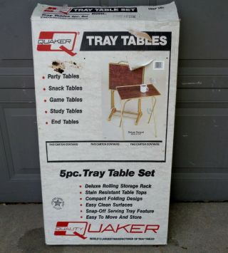 Vintage Quaker Tv Tray Table Set 5 - Pc Faux Wood Parquet