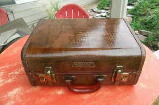 Antique Rare 15 " Small Samsonite Shwayder Leather Trim Suitcase Train Case 15x11