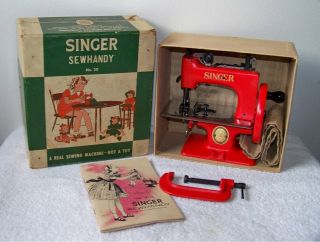 Vtg Singer No.  20 Sewhandy Child Sized Red Sewing Machine W/box & Instructions