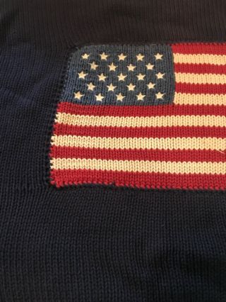 VTG Polo Ralph Lauren Men’s Sz Large Flag Sweater Navy Blue Cotton 3