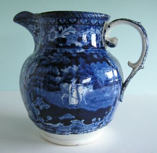 Rare Historical Staffordshire Pearlware Dark Blue Transferware Milkmaid Milk Jug