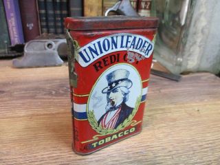 Union Leader Tobacco Tin Redi Cut Upright Vertical Pocket Can Uncle Sam Vintage