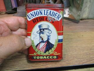 UNION LEADER TOBACCO TIN REDI CUT UPRIGHT VERTICAL POCKET CAN UNCLE SAM VINTAGE 3