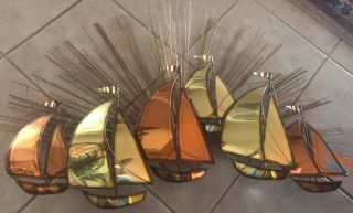 Mid Century Eames/jere Era Copper Brass Wall Art Sailboats / Sunburst Vtg