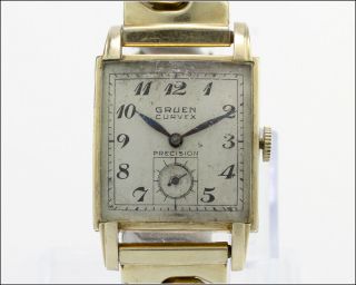 Runs Rare Vintage 1940 ' s GRUEN CURVEX Precision 10k Gold Filled Swiss Wristwatch 2